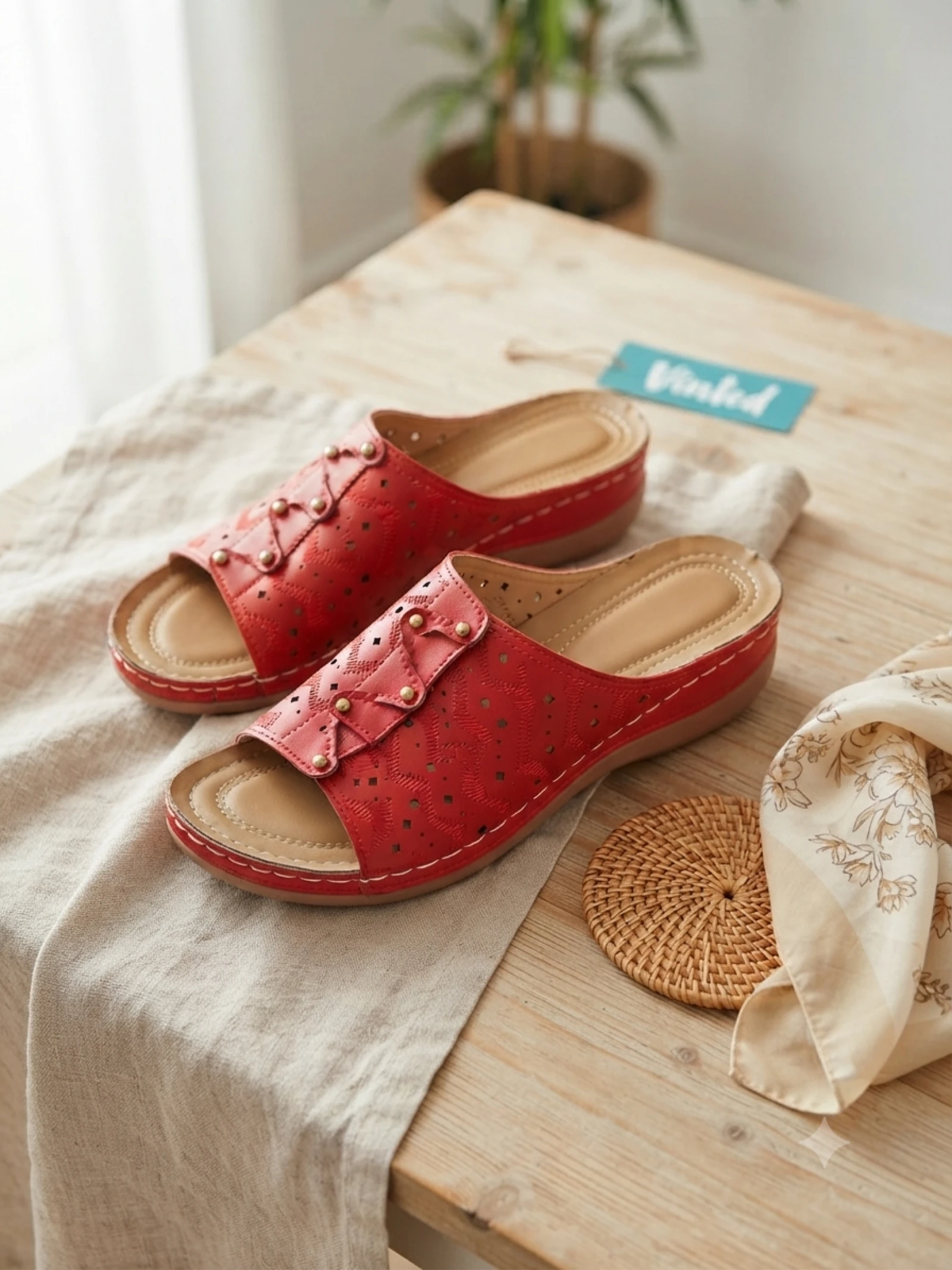 Sandalia roja perforada talla 43